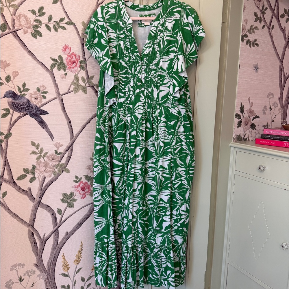 Anthropologie Maeve Green and White Floral Maxi Dress